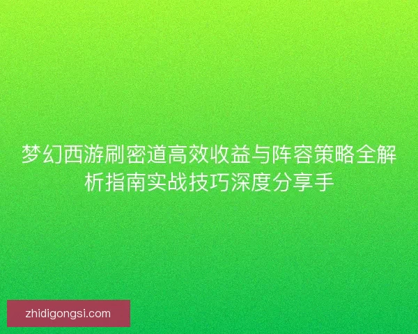 梦幻西游刷密道高效收益与阵容策略全解析指南实战技巧深度分享手