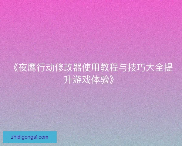 《夜鹰行动修改器使用教程与技巧大全提升游戏体验》 《夜鹰行动修改器使用教程与技巧大全提升游戏体验》