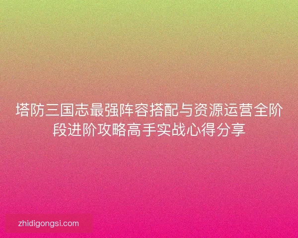 塔防三国志最强阵容搭配与资源运营全阶段进阶攻略高手实战心得分享